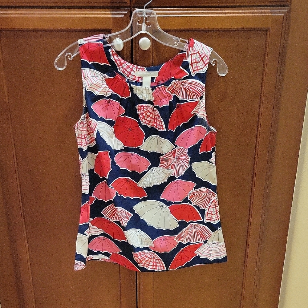 Pink and White Sleeveless Fitted Blouse
